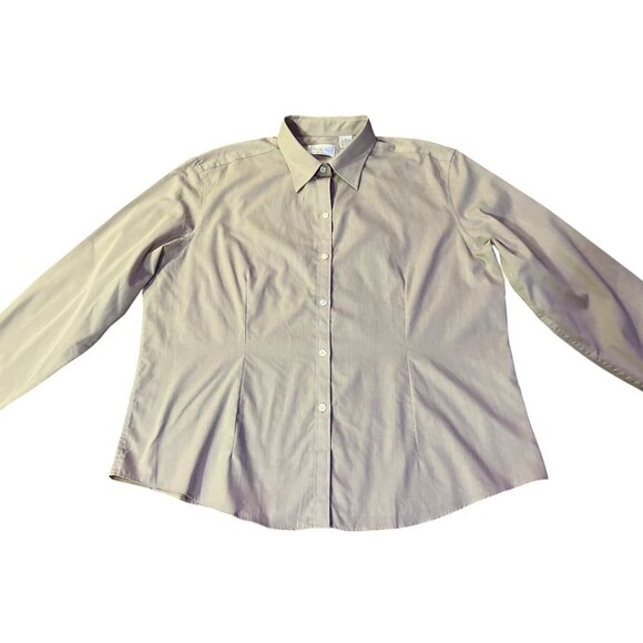 Van Heusen Womens XL Beige Button-Up Blouse Cotton & Polyester - Picture 3 of 14